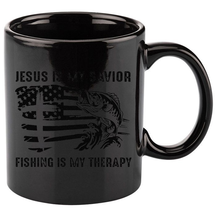 Jesus Is My Savior Fishing Is My Therapy American Flag 11oz C Handle Ceramic Mug