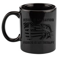 Jesus Is My Savior Fishing Is My Therapy American Flag 11oz C Handle Ceramic Mug