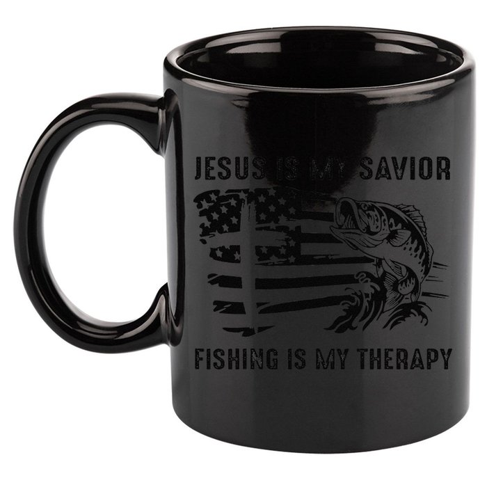 Jesus Is My Savior Fishing Is My Therapy American Flag 11oz C Handle Ceramic Mug