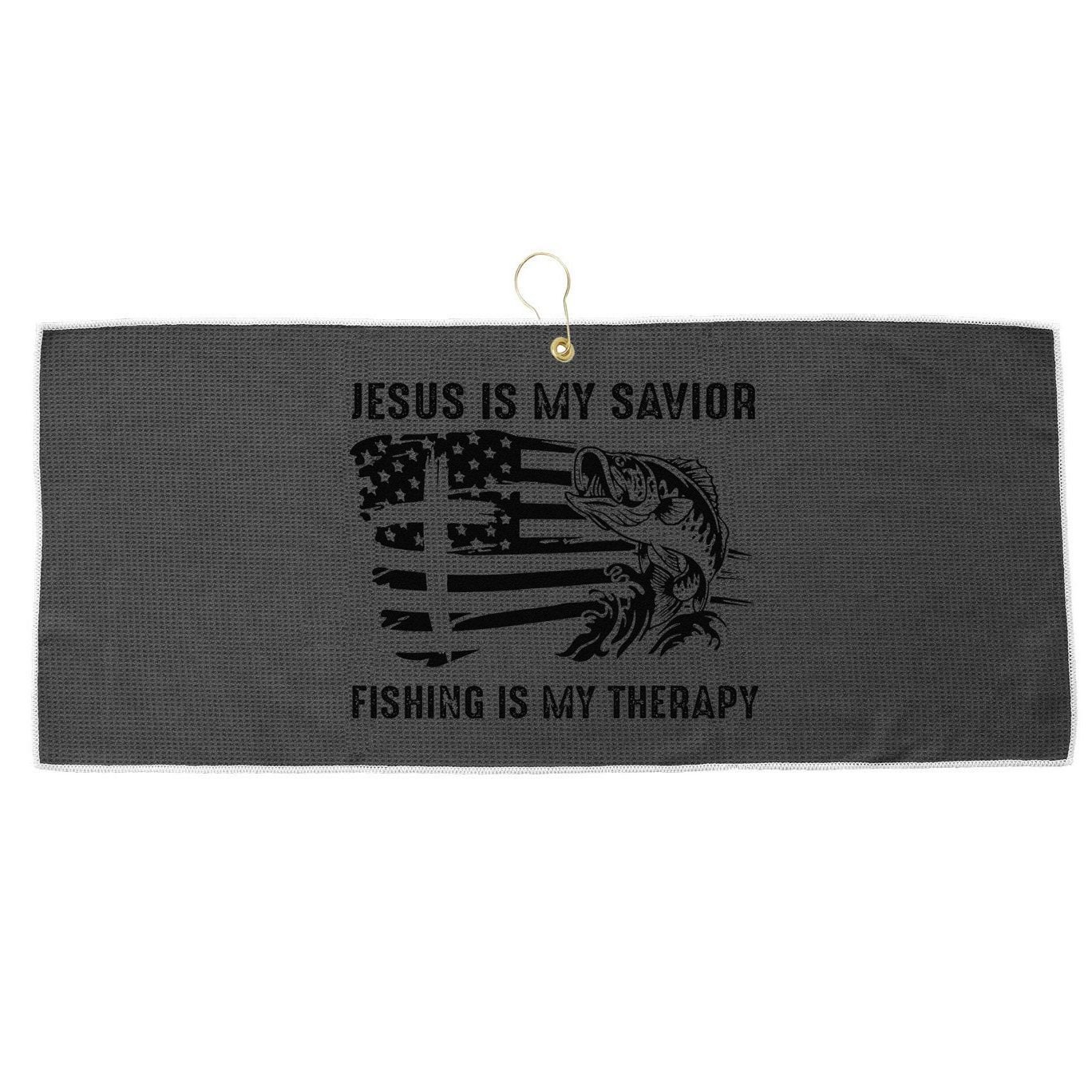 Jesus Is My Savior Fishing Is My Therapy American Flag Large Microfiber Waffle Golf Towel
