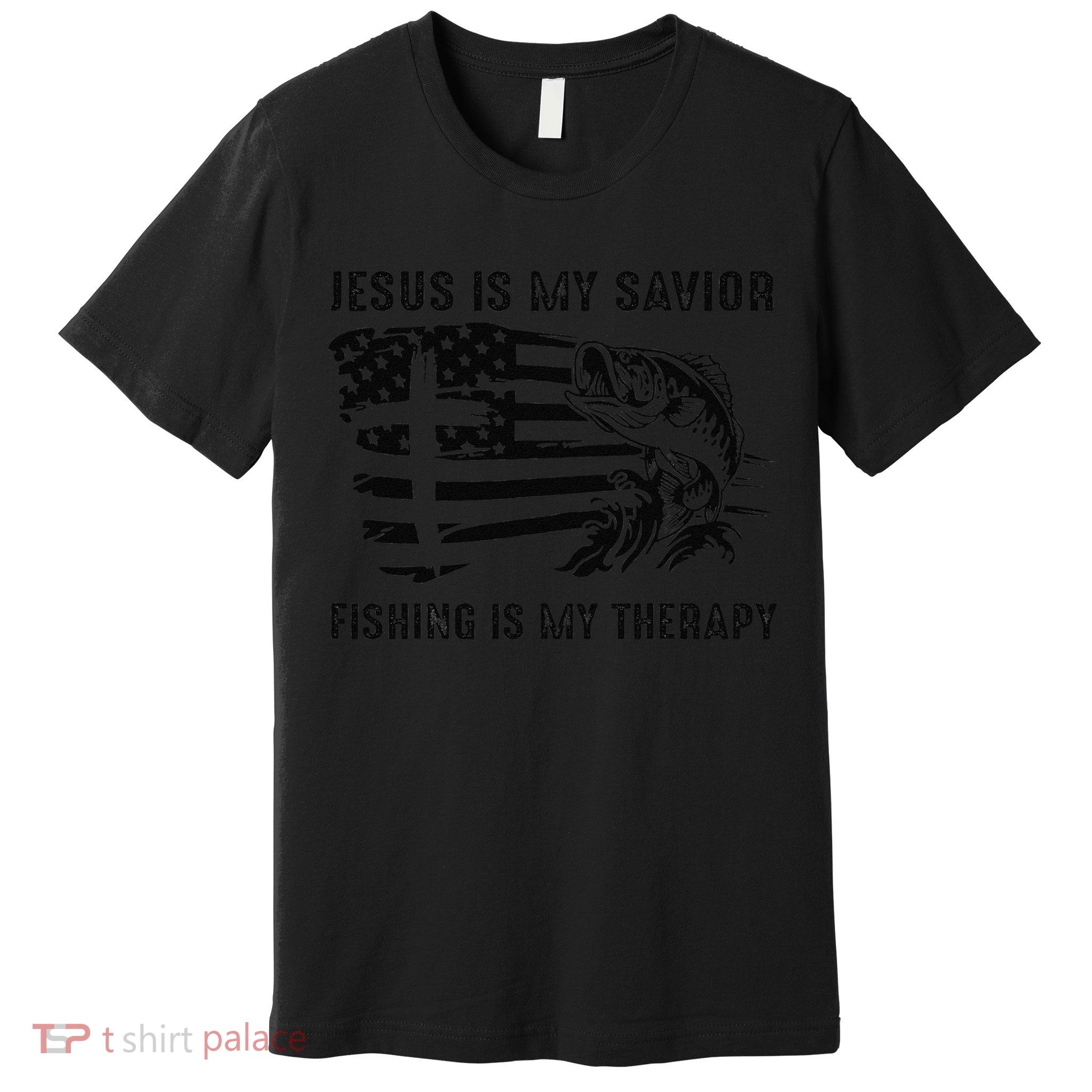 Jesus Is My Savior Fishing Is My Therapy American Flag Premium T-Shirt