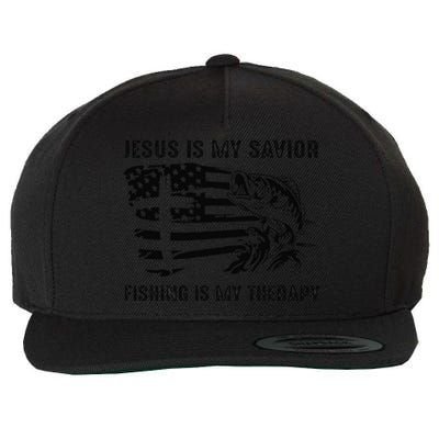 Jesus Is My Savior Fishing Is My Therapy American Flag Wool Snapback Cap