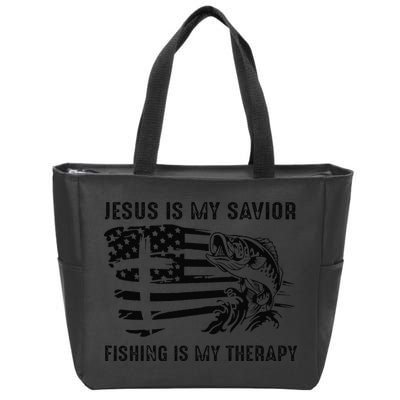 Jesus Is My Savior Fishing Is My Therapy American Flag Zip Tote Bag