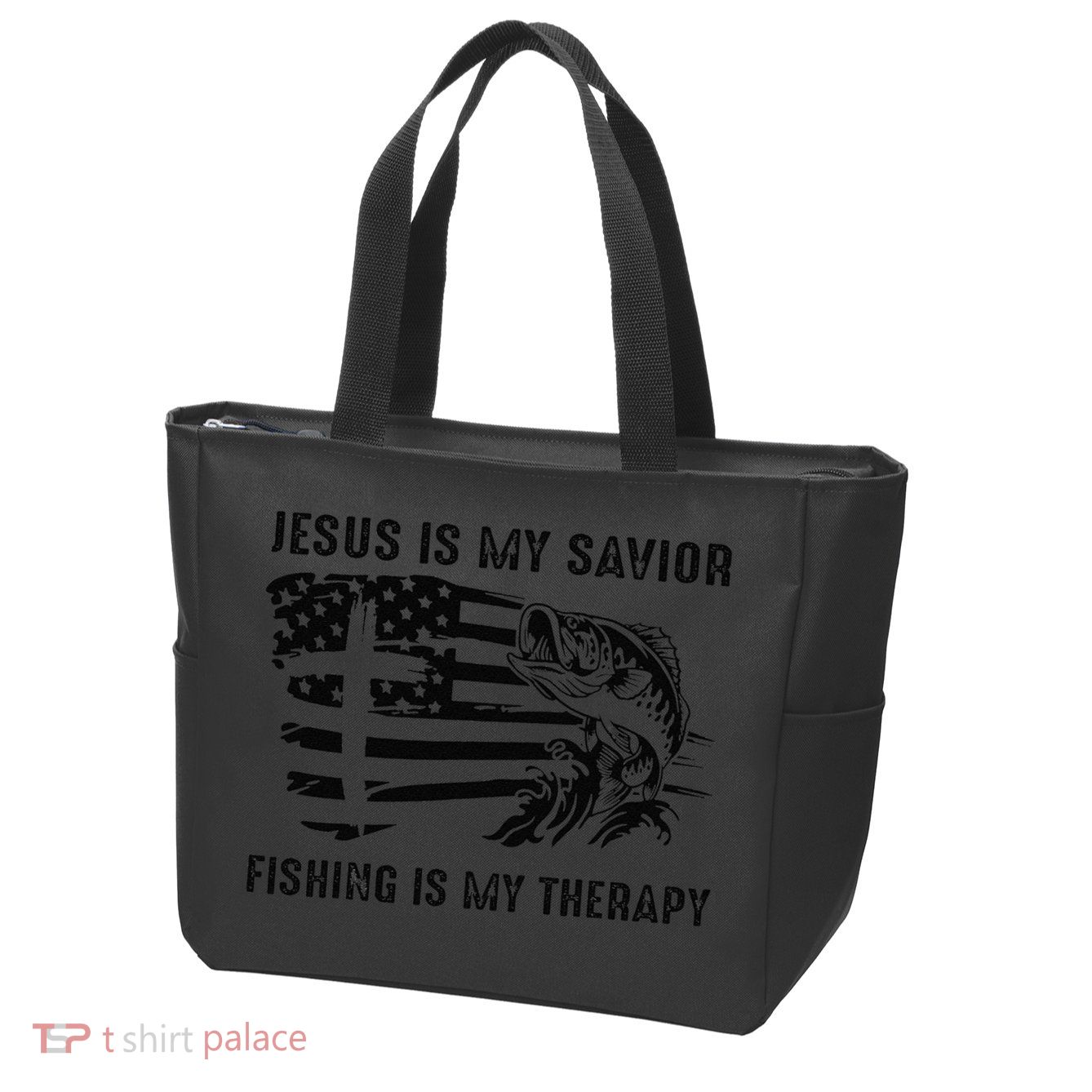 Jesus Is My Savior Fishing Is My Therapy American Flag Zip Tote Bag