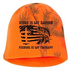 Jesus Is My Savior Fishing Is My Therapy American Flag Kati - Camo Knit Beanie