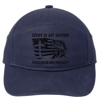 Jesus Is My Savior Fishing Is My Therapy American Flag 7-Panel Snapback Hat