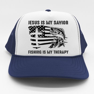 Jesus Is My Savior Fishing Is My Therapy American Flag Trucker Hat