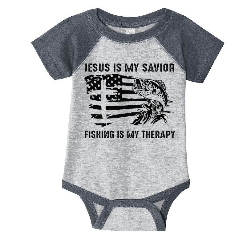 Jesus Is My Savior Fishing Is My Therapy American Flag Infant Baby Jersey Bodysuit