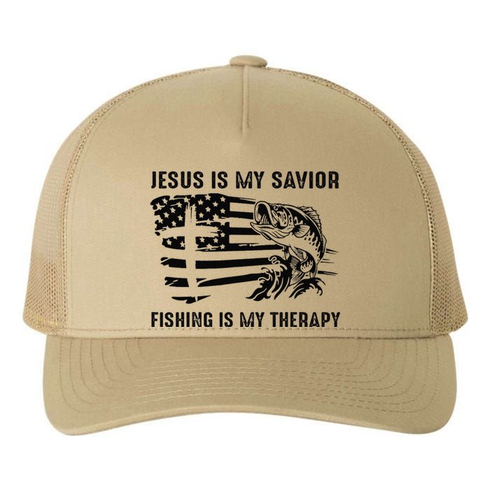 Jesus Is My Savior Fishing Is My Therapy American Flag Yupoong Adult 5-Panel Trucker Hat