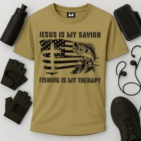 Jesus Is My Savior Fishing Is My Therapy American Flag Performance Shirt