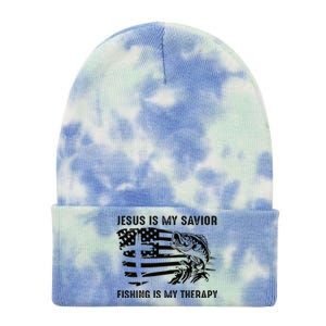 Jesus Is My Savior Fishing Is My Therapy American Flag Tie Dye 12in Knit Beanie