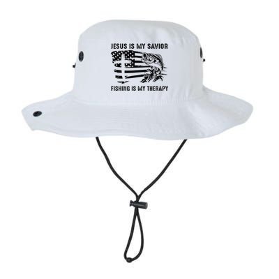 Jesus Is My Savior Fishing Is My Therapy American Flag Legacy Cool Fit Booney Bucket Hat