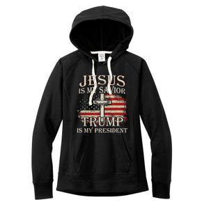 Jesus Is My Savior Trump Is My President American Flag Great Gift Women's Fleece Hoodie