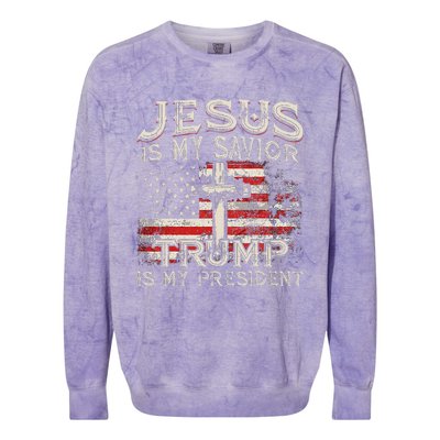 Jesus Is My Savior Trump Is My President Colorblast Crewneck Sweatshirt