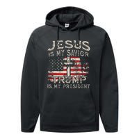 Jesus Is My Savior Trump Is My President Performance Fleece Hoodie