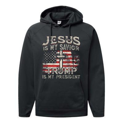 Jesus Is My Savior Trump Is My President Performance Fleece Hoodie