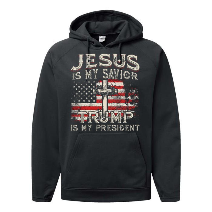 Jesus Is My Savior Trump Is My President Performance Fleece Hoodie