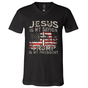 Jesus Is My Savior Trump Is My President V-Neck T-Shirt