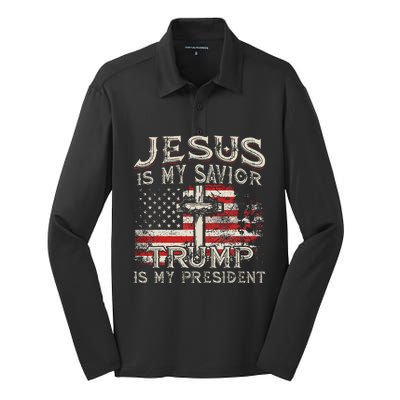 Jesus Is My Savior Trump Is My President Silk Touch Performance Long Sleeve Polo