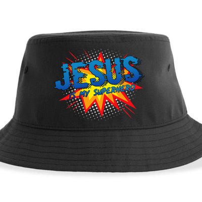 Jesus Is My Superhero Cute Powerful Christian Gift Comic Sustainable Bucket Hat