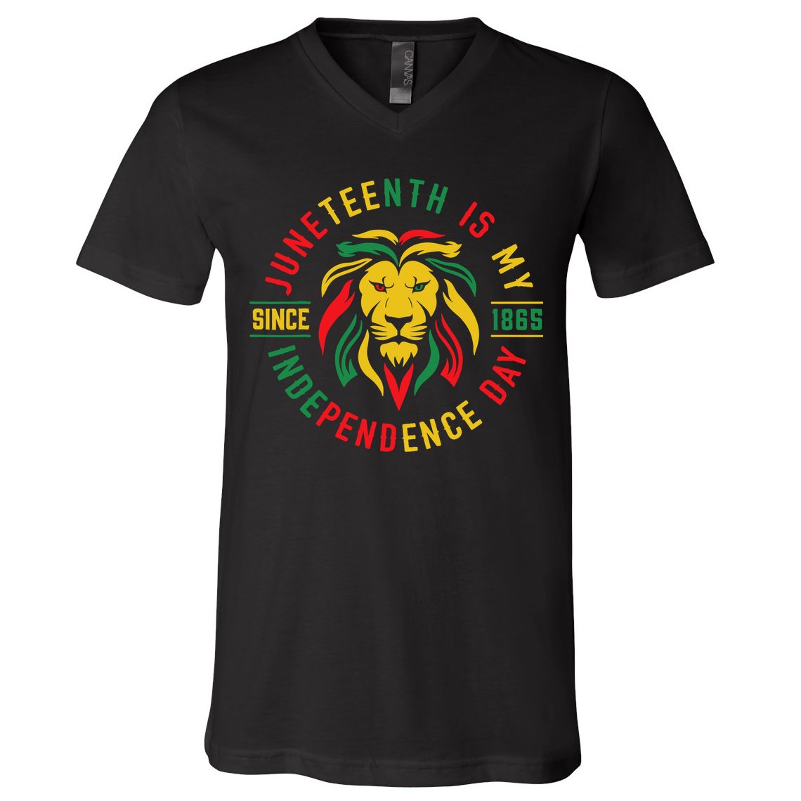 Juneteenth Is My Independence Day Lion Free Ish Since 1865 V-Neck T-Shirt