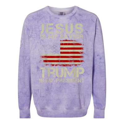 Jesus Is My Savior Trump Is My President Colorblast Crewneck Sweatshirt