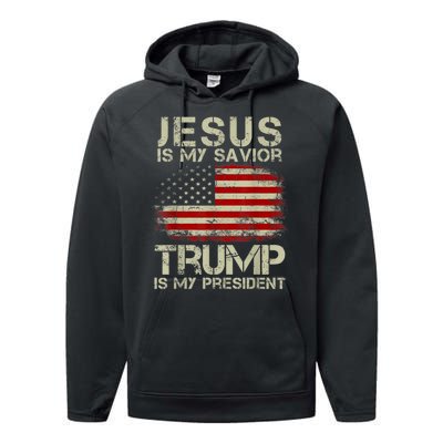 Jesus Is My Savior Trump Is My President Performance Fleece Hoodie