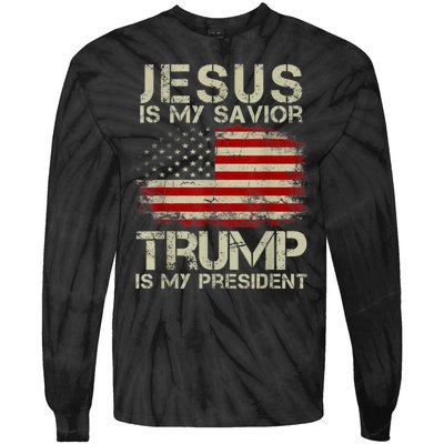 Jesus Is My Savior Trump Is My President Tie-Dye Long Sleeve Shirt