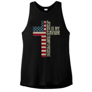 Jesus Is My Savior Trump Is My President Trump 2024 Election Gift Ladies PosiCharge Tri-Blend Wicking Tank