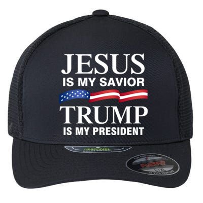 Jesus Is My Savior Trump Is My President Meaningful Gift Flexfit Unipanel Trucker Cap