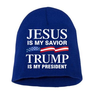 Jesus Is My Savior Trump Is My President Meaningful Gift Short Acrylic Beanie