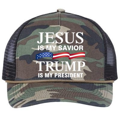 Jesus Is My Savior Trump Is My President Meaningful Gift Retro Rope Trucker Hat Cap