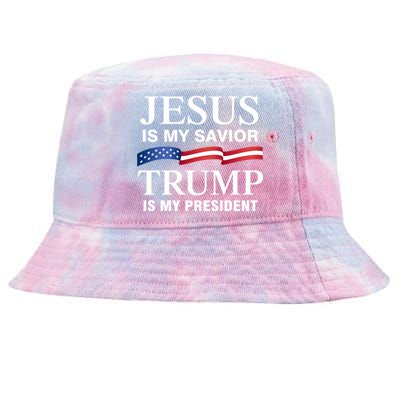 Jesus Is My Savior Trump Is My President Meaningful Gift Tie-Dyed Bucket Hat