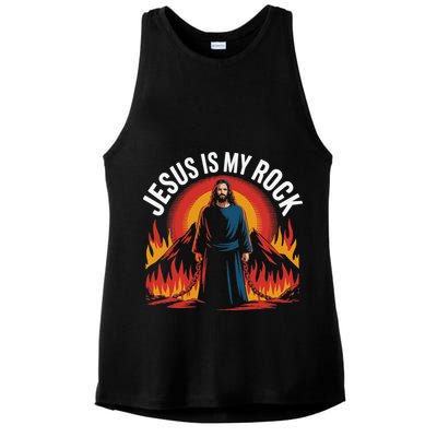 Jesus Is My Rock Religious Christian Biblical Ladies PosiCharge Tri-Blend Wicking Tank