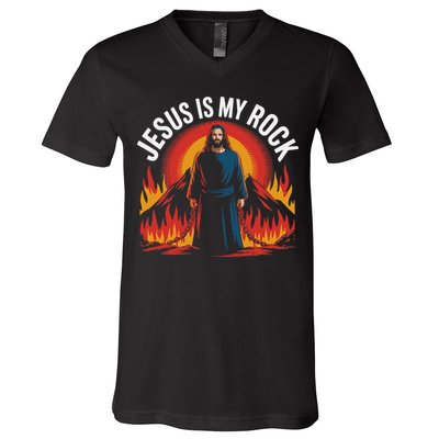Jesus Is My Rock Religious Christian Biblical V-Neck T-Shirt
