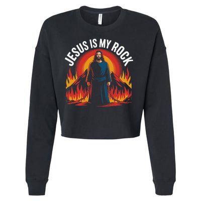 Jesus Is My Rock Religious Christian Biblical Cropped Pullover Crew