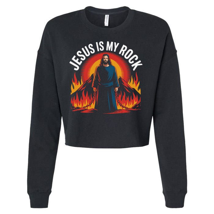 Jesus Is My Rock Religious Christian Biblical Cropped Pullover Crew