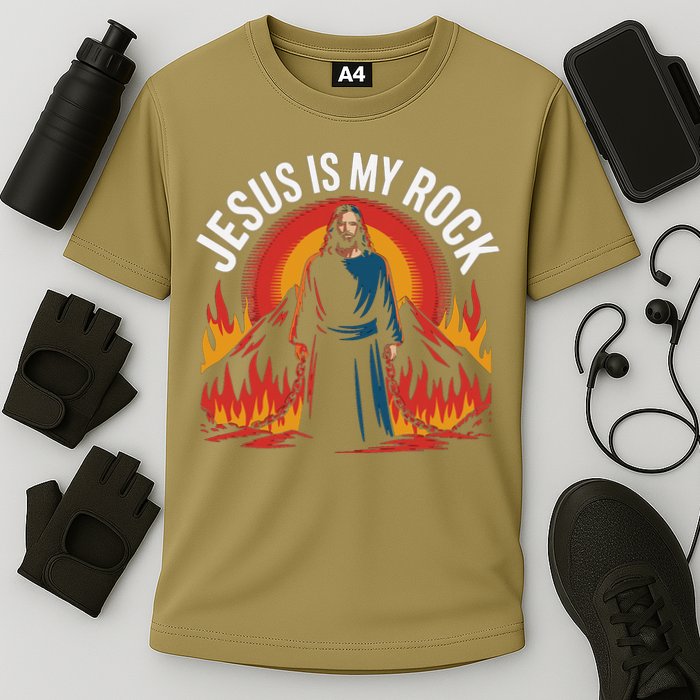 Jesus Is My Rock Religious Christian Biblical Cooling Performance Crew T-Shirt
