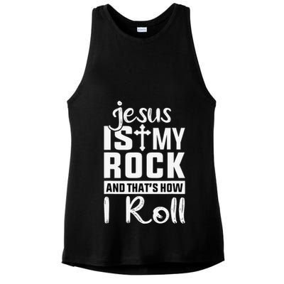 Jesus Is My Rock Baptism Adults Funny Ladies PosiCharge Tri-Blend Wicking Tank