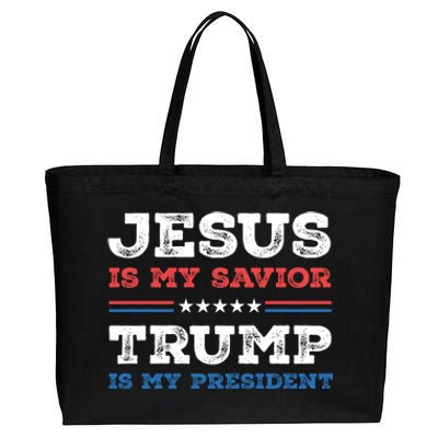 Jesus Is My Savior Trump Is My President Trump 2024 Gift Cotton Canvas Jumbo Tote