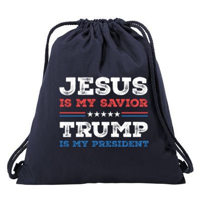 Jesus Is My Savior Trump Is My President Trump 2024 Gift Drawstring Bag