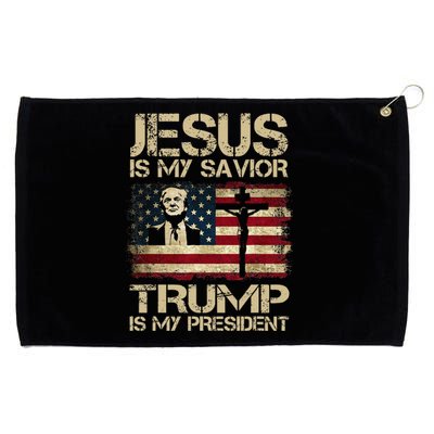 Jesus Is My Savior Trump Is My President Trump 2024 Usa Flag Grommeted Golf Towel