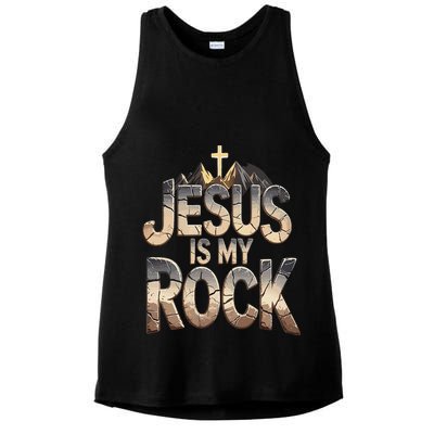 Jesus Is My Rock Religious Christian Biblical Ladies PosiCharge Tri-Blend Wicking Tank