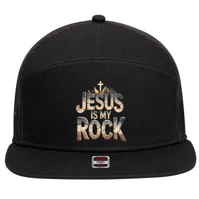 Jesus Is My Rock Religious Christian Biblical 7 Panel Mesh Trucker Snapback Hat