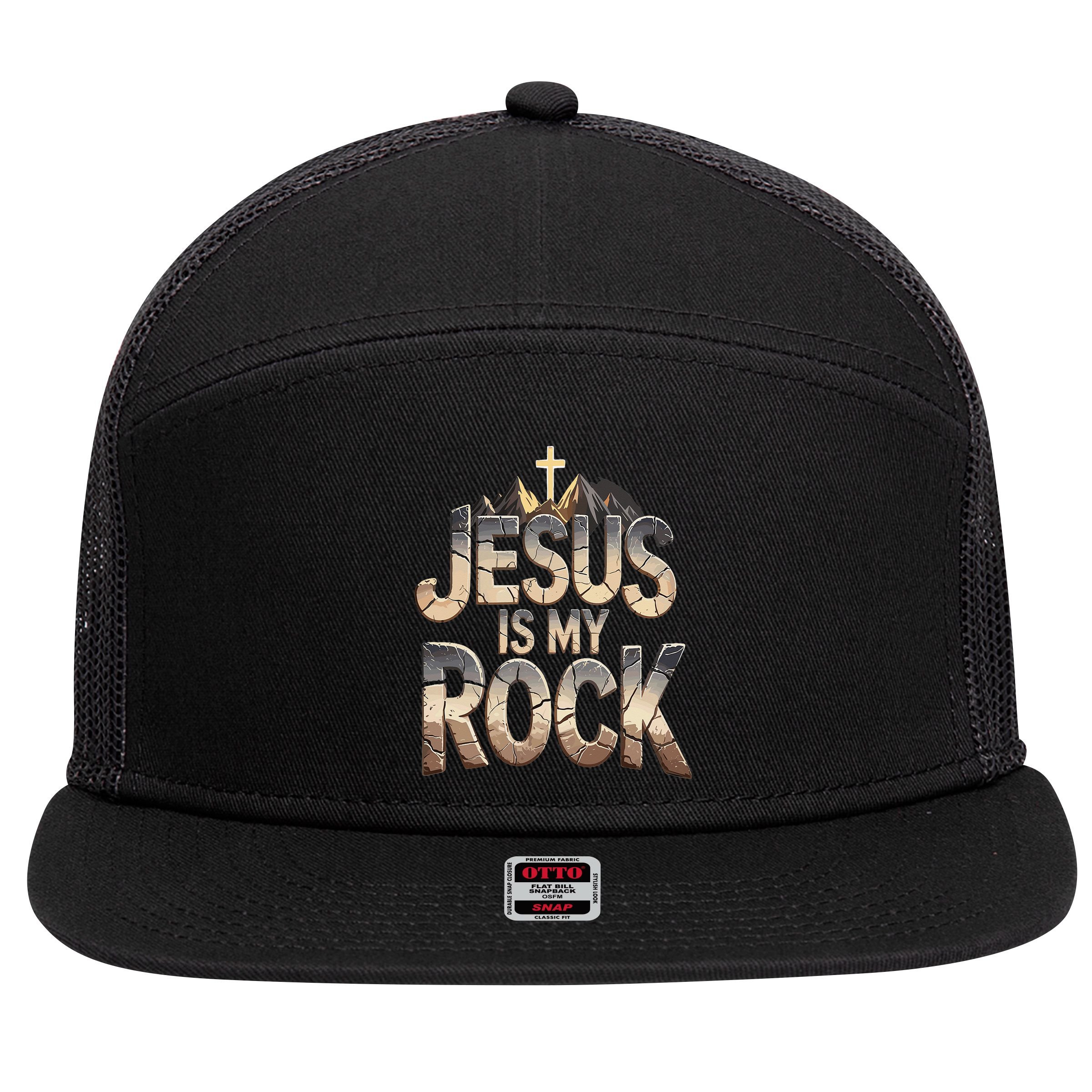 Jesus Is My Rock Religious Christian Biblical 7 Panel Mesh Trucker Snapback Hat