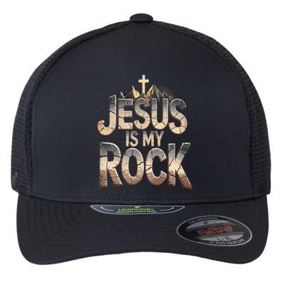 Jesus Is My Rock Religious Christian Biblical Flexfit Unipanel Trucker Cap