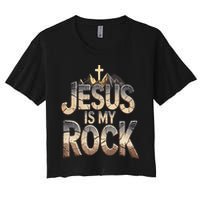 Jesus Is My Rock Religious Christian Biblical Women's Crop Top Tee