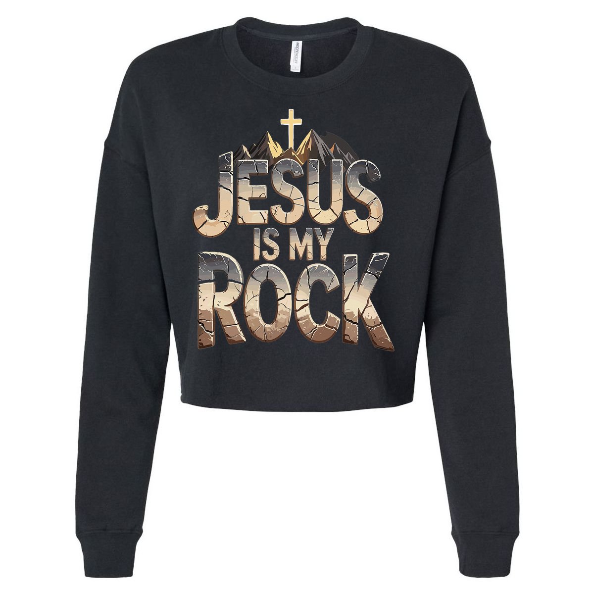 Jesus Is My Rock Religious Christian Biblical Cropped Pullover Crew