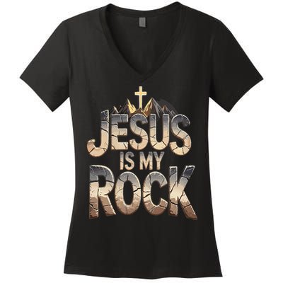 Jesus Is My Rock Religious Christian Biblical Women's V-Neck T-Shirt