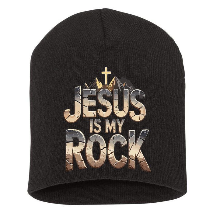 Jesus Is My Rock Religious Christian Biblical Short Acrylic Beanie